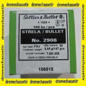 1 boite de 100 ogives Sellier & Bellot, cal 30, 147 grains , FMJ