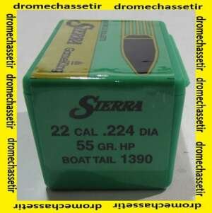 boite de 100 ogives Sierra .224 (cal 22), 55 grains HPBT, ref 1390
