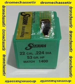 boite de 100 ogives Sierra .224 (cal 22), 53 grains HP, ref 1400
