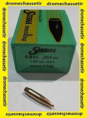 boite de 100 ogives Sierra 6,5mm, 140grs HPBT Matchking