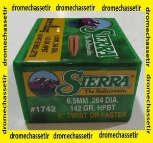 boite de 100 ogives Sierra 6,5mm, 142grs HPBT Matchking, ref 1742
