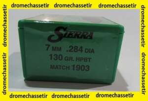 boite de 100 ogives Sierra ,7mm (0.284), 130grs HPBT Match, ref 1903