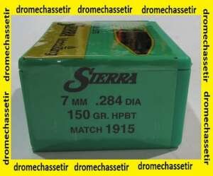 boite de 100 ogives Sierra ,7mm (0.284), 150grs HPBT Matchking , ref 1915