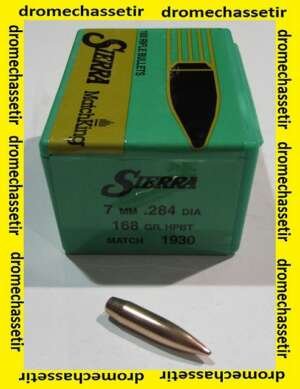 boite de 100 ogives Sierra ,7mm (0.284), 168grs HPBT Matchking , ref 1930