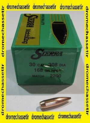 boite de 100 ogives Sierra .308, 168grs HPBT Matchking 
