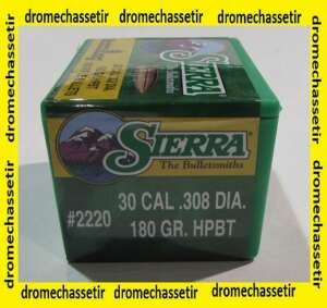 boite de 100 ogives Sierra cal 30, 180 grains HPBT, ref 2220