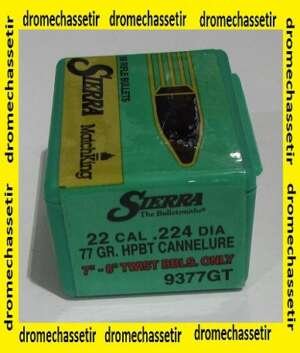 boite de 50 ogives Sierra .224 (cal 22), 77grs BTHP avec gorge de sertissage
