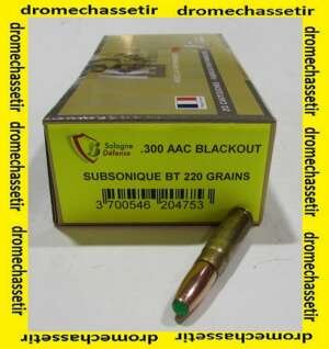boite de 20 cartouches Sologne, 300 blackout subsonique, 220 grains nosler BT