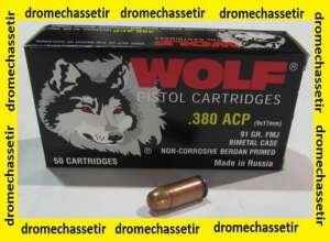 boite de 50 cartouches WOLF, cal 380 ACP, 91 grains FMJ