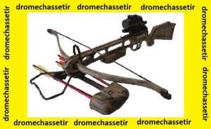 Arbalete Skorpion XBR100 avec point rouge, modele camo avec fleches et carquois