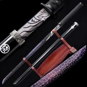 Katana – acier 1060 à haute teneur en carbone adapté à la coupe, lame bleu effet craquelé blanc fait à la main