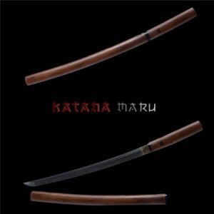 Wakizashi en bois de rose et acier damas trempé à l'argile (hamon)
