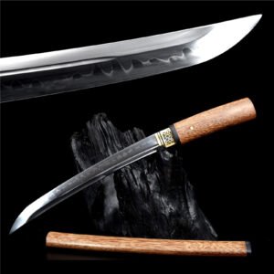 Tanto shirasaya T10. Véritable hamon (trempe à l'argile) - Saya en bois de Rose, Bo-hi