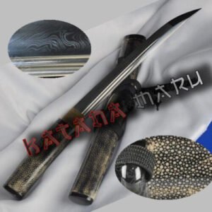 Tanto haut de gamme en acier T10. Véritable peau de raie & hamon (trempe à l'argile) - Saya en peau de raie véritable, Bo-hi