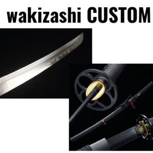 Wakizashi CUSTOM japonais full noir-acier T10 avec vrai hamon (lame trempée à l'argile)