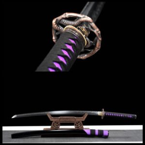 Katana Samouraï en Acier Damas et Trempé - saya peau de raie véritable