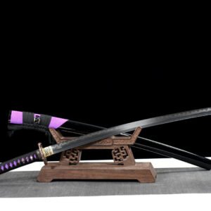 Katana Samouraï en Acier Trempé T10 - Noir et violet hamon véritable