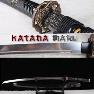 Authentique sabre japonais en Acier Damas. Katana Forgé à la Main - Vrai peau de raie sur le fourreau