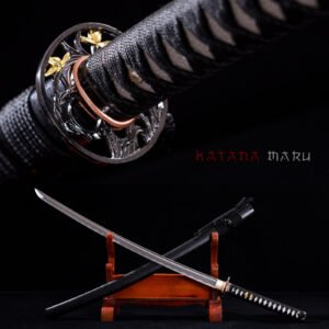 Authentique Katana Japonais en Acier Forgé 1060, Tranchant Véritable, Détails en Or Bamboo