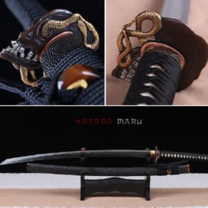 Katana en Acier Damas Trempé à l'Argile - Vrai peau de raie tsuka et saya - Épée de Samouraï Japonaise Authentiqu