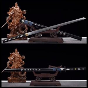 Katana Samurai Japonais Véritable, Lame T10, Trempé à l'Argile, Tranchant, Peau de Raie, Tang Intégral