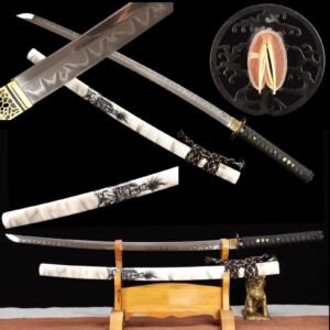 Katana Japonais Authentique, Acier T10 Trempé à l'Argile, Tranchant Affûté, Combat Réel