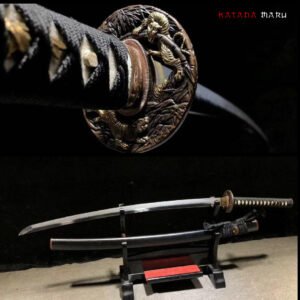 Katana Samurai Authentique en Acier 1095 Trempé à l'Argile, Lame Pleine Soie Affûtée avec Hamon et Peau de Raie