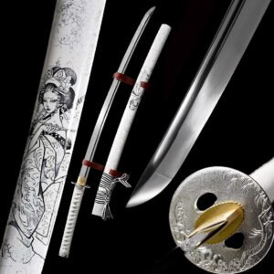 Katana Japonais Authentique, Lame en Acier 1060 Forgée à la Main, Tranchant Réel, Peau Fausse, Prêt au Combat