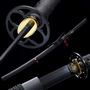 Katana japonais full noir-acier T10 avec vrai hamon (lame trempée à l'argile)